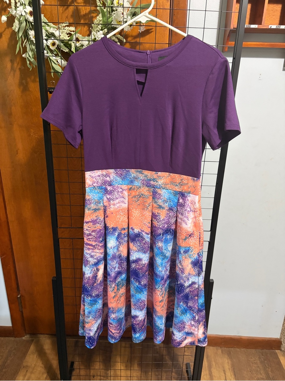 Purple Top Colorful Abstract Print Skater Dress
